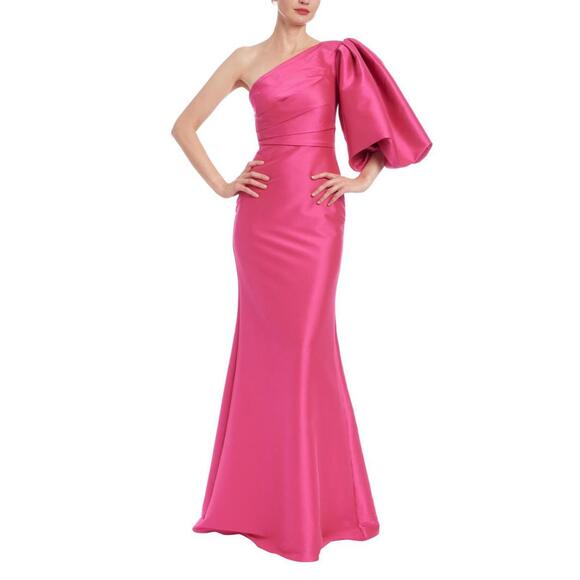 Badgley Mischka Mikado Twill One-Shoulder Gown Hot Fuchsia sz 4 Prom Pageant NWT - Picture 5 of 5